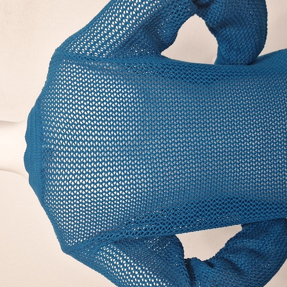 Chico's Blue Bohemian Coastal V-Neck Pullover Open Kit Tunic Sweater Size M - Picture 6 of 10